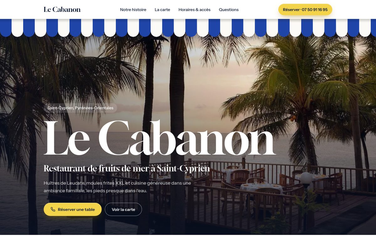 Page d'accueil du site de démonstration Le Cabanon sur ordinateur