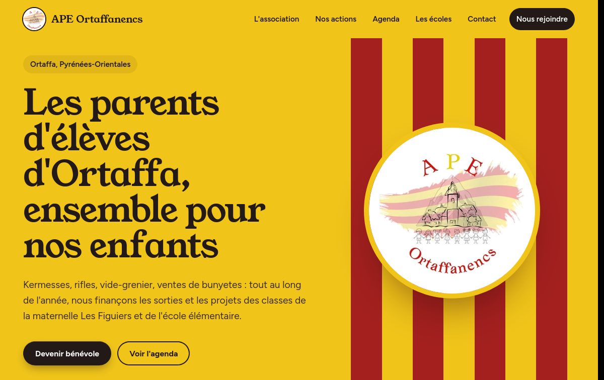 Page d'accueil du site de l'APE Ortaffanencs sur ordinateur
